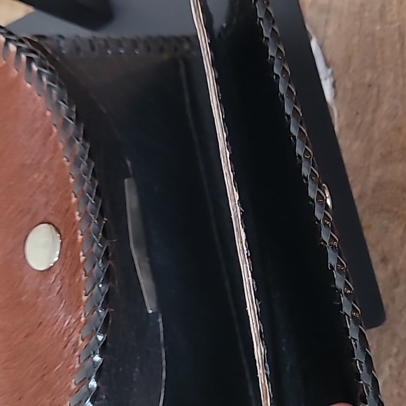 Leather Brown Cowhide Wallet Black Leather Trim - Picture 11 of 12